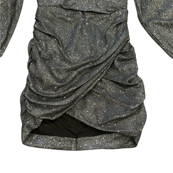 Babyboo Estelle Black Sparkly Mini Dress Long Bishop Sleeves Size Extra Small - Picture 7 of 11